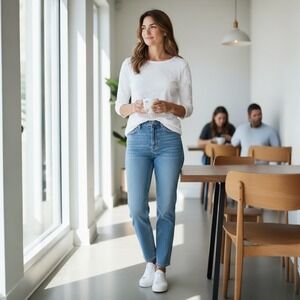 Talbots White Textured Polka Dot Top XL 3/4 Sleeve‎ Stretch Knit
